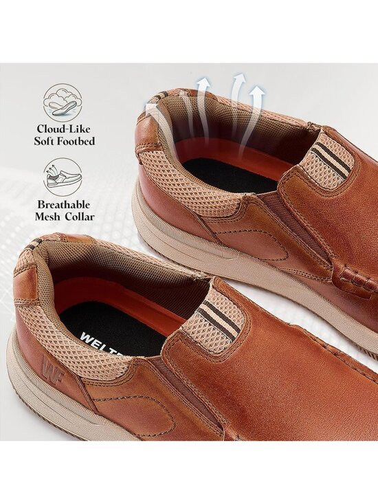 Men\'s Brown Slip On Leather Loafers Shoes Breathable Mesh Casual Moc